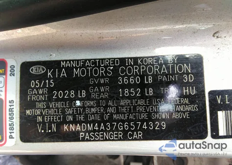2016 Kia Rio Lx from USA, damaged, VIN KNADM4A37G6574329
